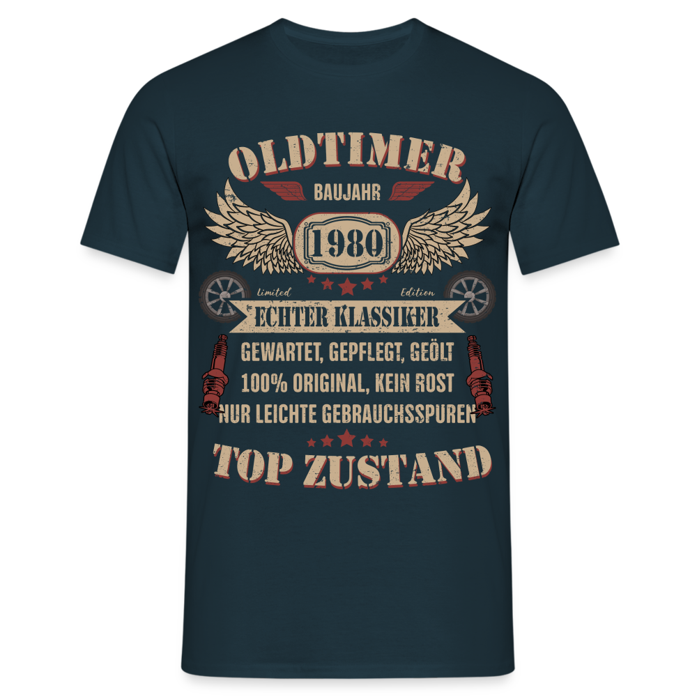 44. Geburtstag - Baujahr 1980 Oldtimer - Mechaniker Geburtstags Geschenk T-Shirt - Navy