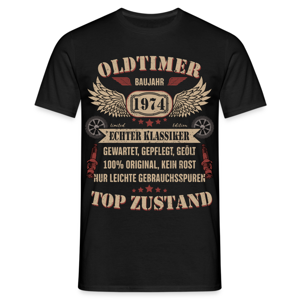 50. Geburtstag - Baujahr 1974 Oldtimer - Mechaniker Geburtstags Geschenk T-Shirt - Schwarz