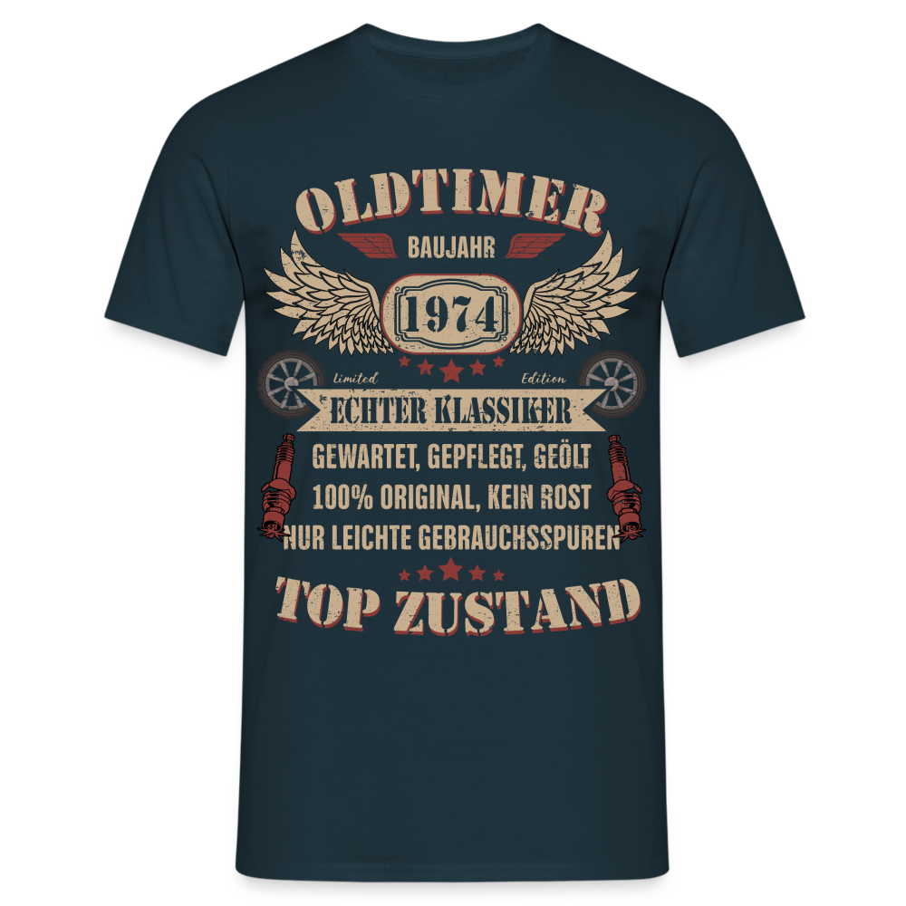 50. Geburtstag - Baujahr 1974 Oldtimer - Mechaniker Geburtstags Geschenk T-Shirt - Navy