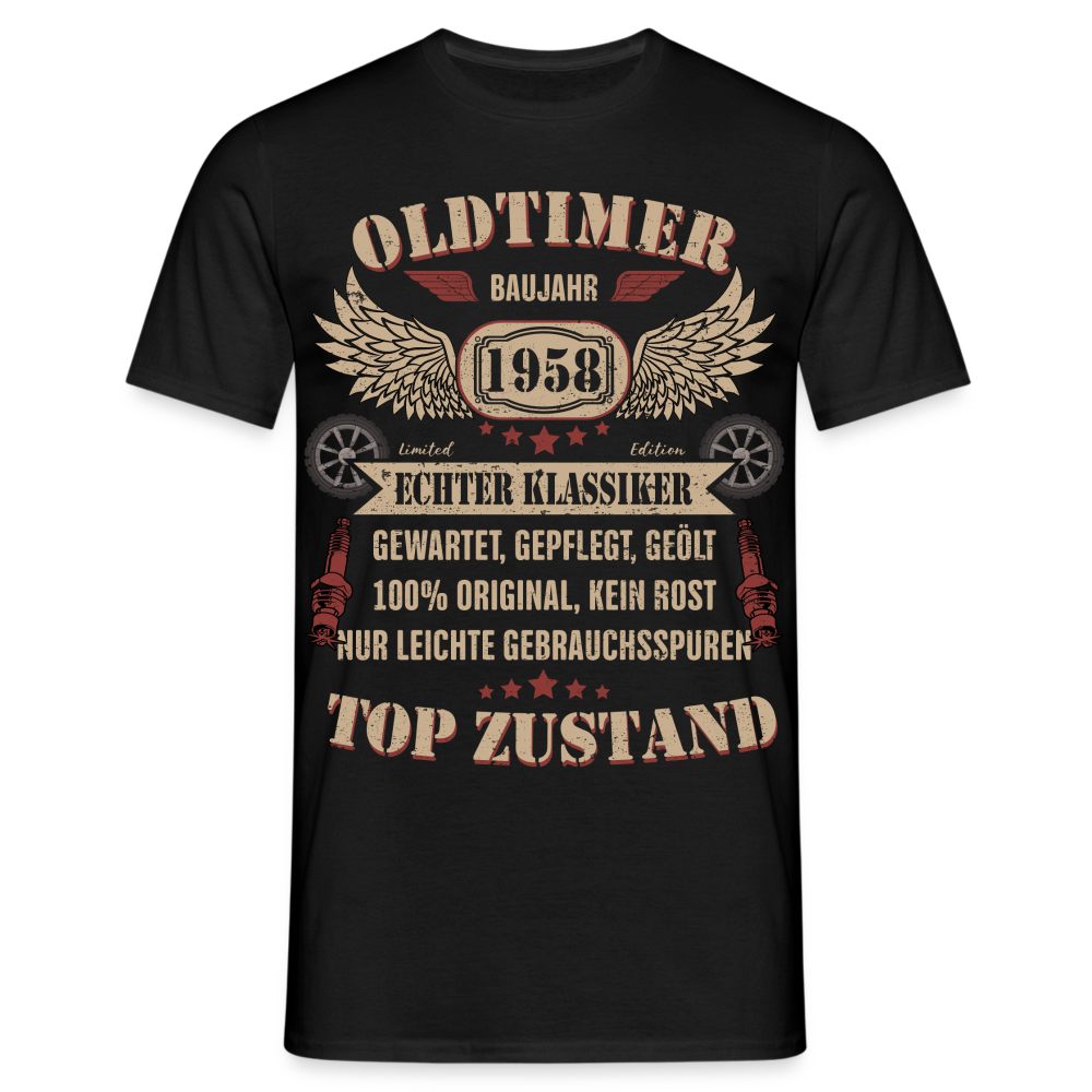 66. Geburtstag - Baujahr 1958 Oldtimer - Mechaniker Geburtstags Geschenk T-Shirt - Schwarz