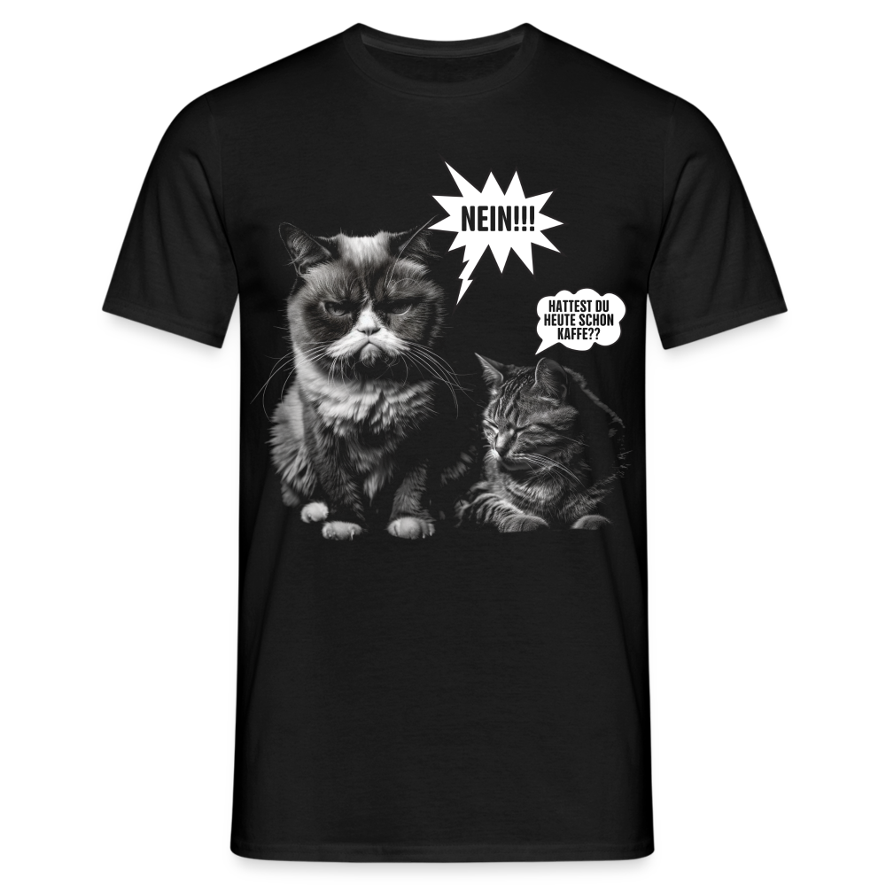 Grumpy Cat Keinen Kaffee Lustiges T-Shirt - Schwarz