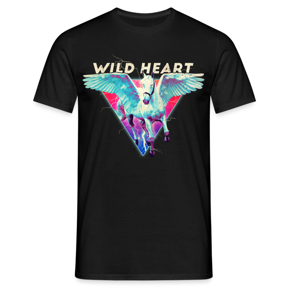 Pegasus geflügeltes Pferd Wild Heart 80s Style T-Shirt - Schwarz