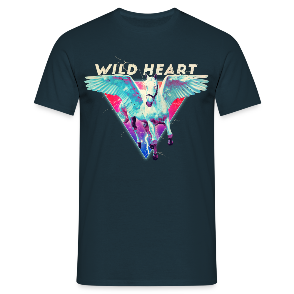 Pegasus geflügeltes Pferd Wild Heart 80s Style T-Shirt - Navy