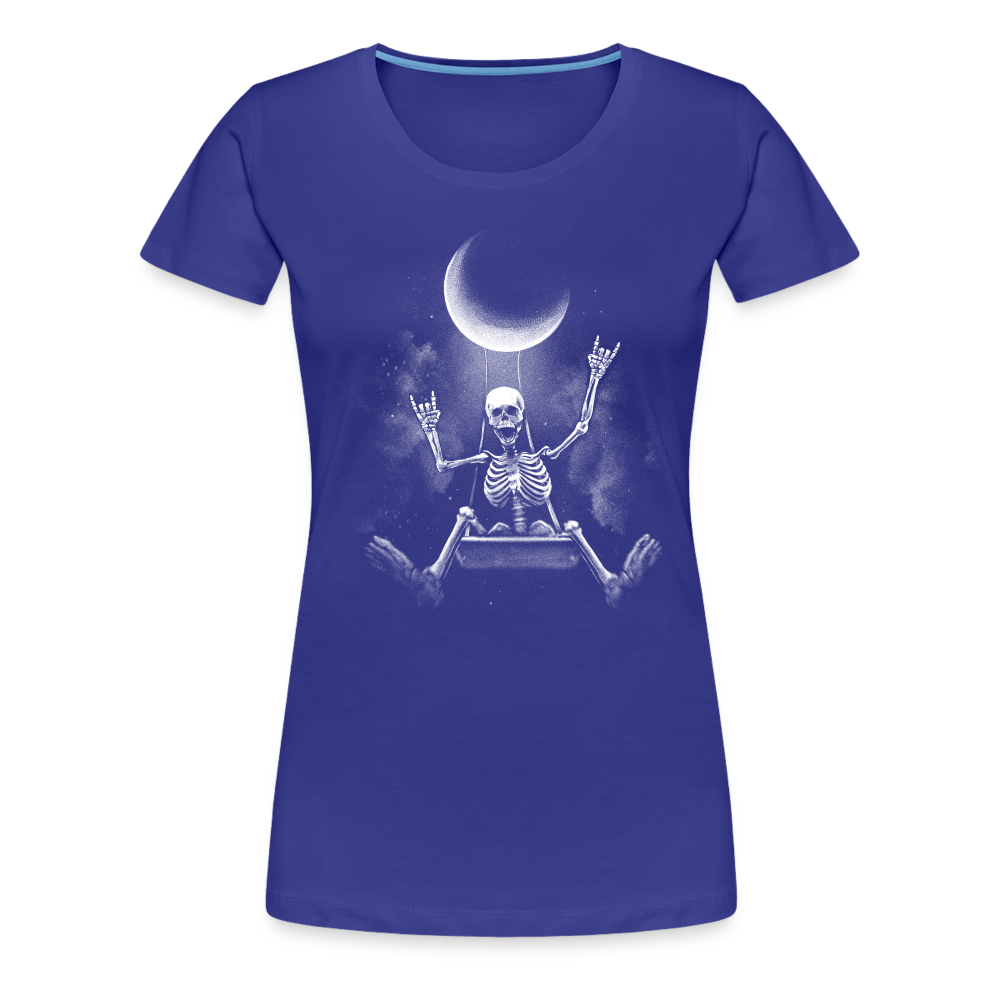 Lustiges Skelett auf Schaukel im Mondschein Rock Horns Frauen Premium T-Shirt - Königsblau