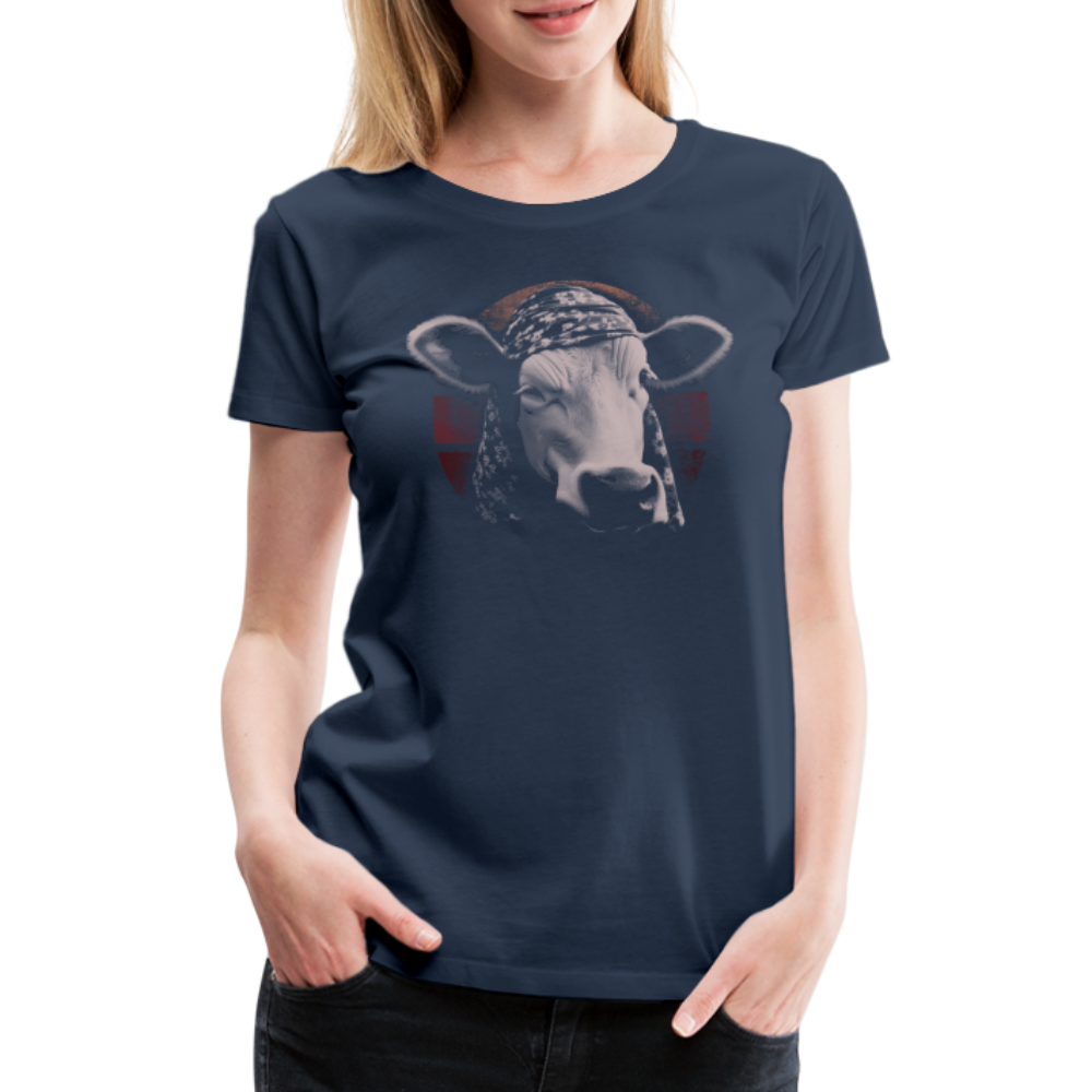 Lustige Kuh Retro Style Kuh Bauer Kuhliebhaber Vegan Fan Frauen Premium T-Shirt - Navy