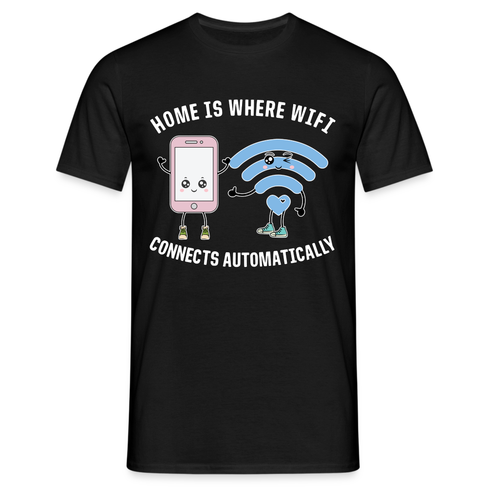 Kawaii Handy Wifi W-Lan - Home is Where Wifi Connects Lustiges T-Shirt - Schwarz