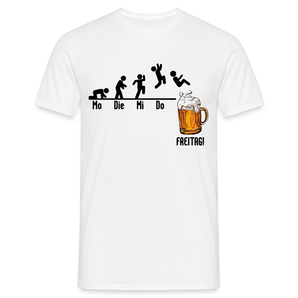 Witziges Bier Shirt Wochentage bis Freitag - Strichmännchen Lustiges T-Shirt - weiß
