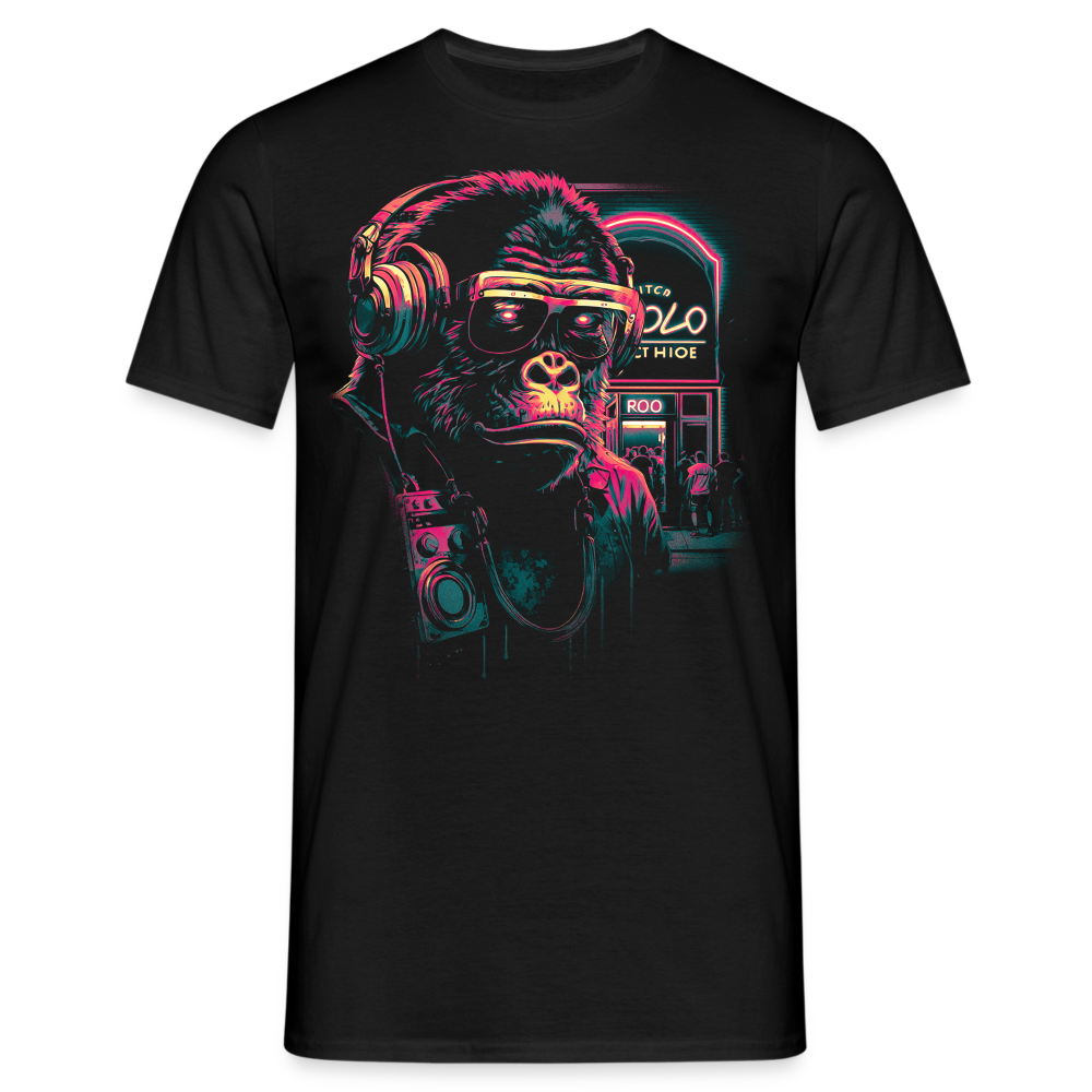 Cyberpunk Neon Gorilla Affe Sonnenbrille Kopfhörer - T-Shirt - Schwarz