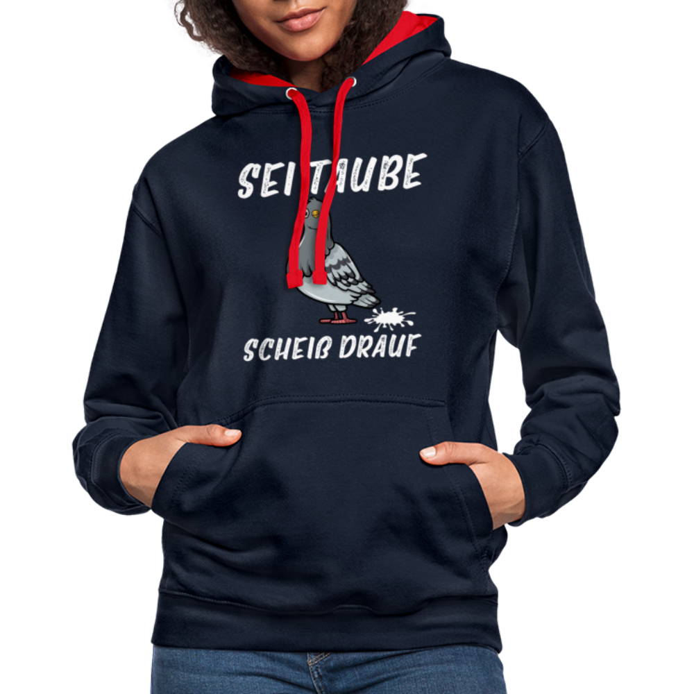 Sei Taube - Scheiß drauf Lustig Sarkasmus Kontrast-Hoodie - Navy/Rot