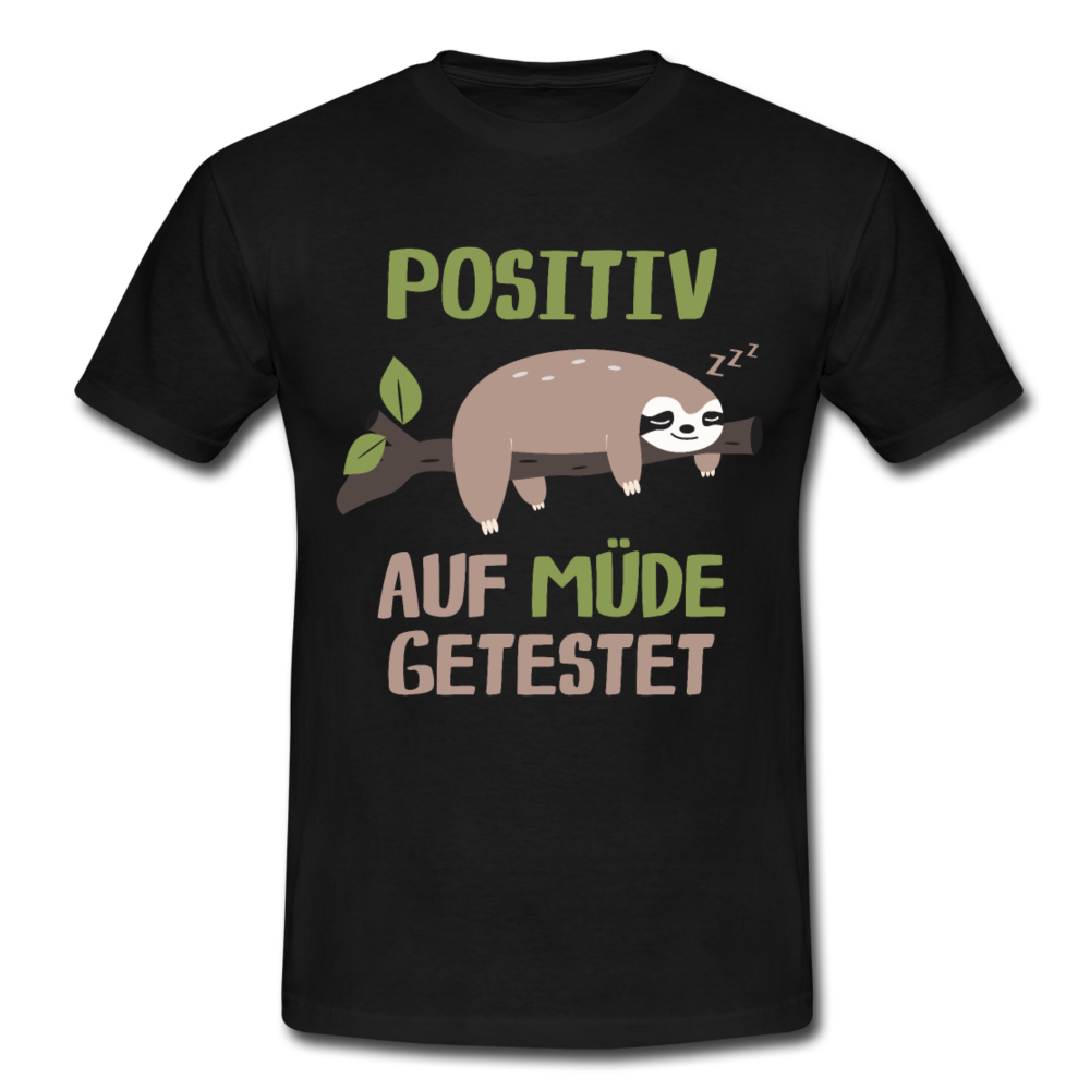 Faultier Positiv auf Müde getestet - Lustig Sarkastisch Männer T-Shirt - Schwarz