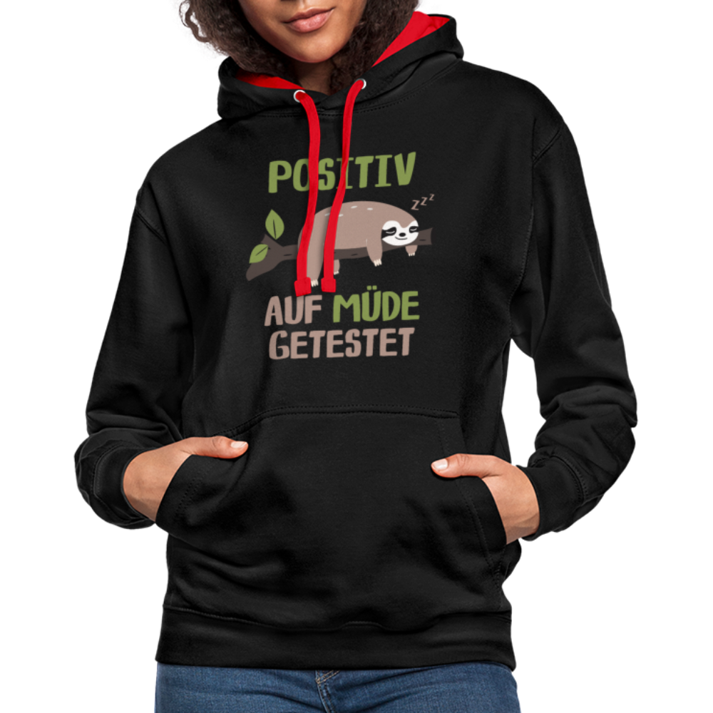 Faultier Positiv auf Müde getestet - Lustig Sarkastisch Kontrast-Hoodie - Schwarz/Rot