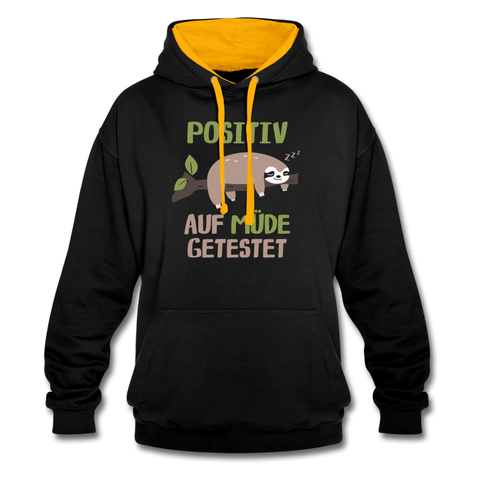 Faultier Positiv auf Müde getestet - Lustig Sarkastisch Kontrast-Hoodie - Schwarz/Gold