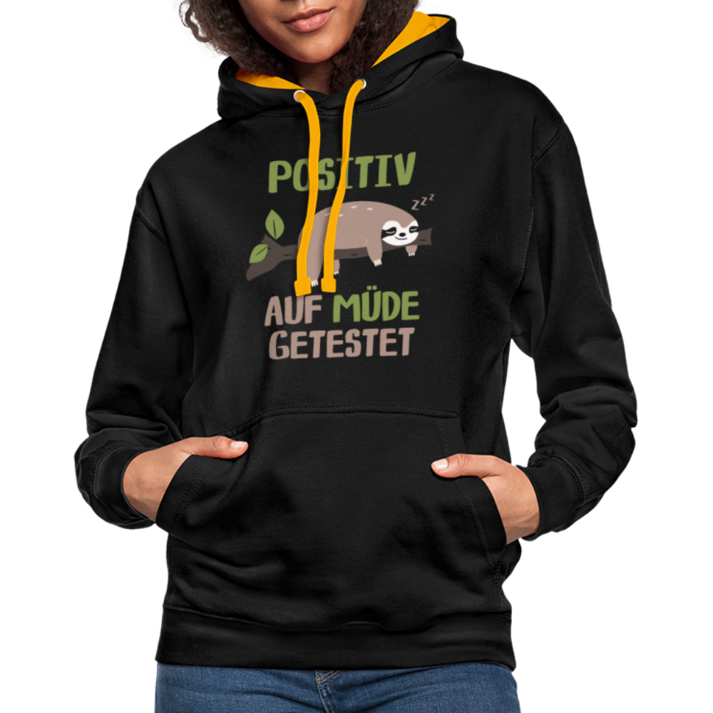 Faultier Positiv auf Müde getestet - Lustig Sarkastisch Kontrast-Hoodie - Schwarz/Gold