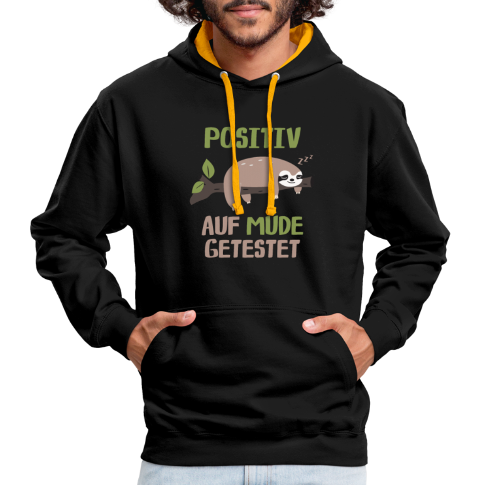 Faultier Positiv auf Müde getestet - Lustig Sarkastisch Kontrast-Hoodie - Schwarz/Gold