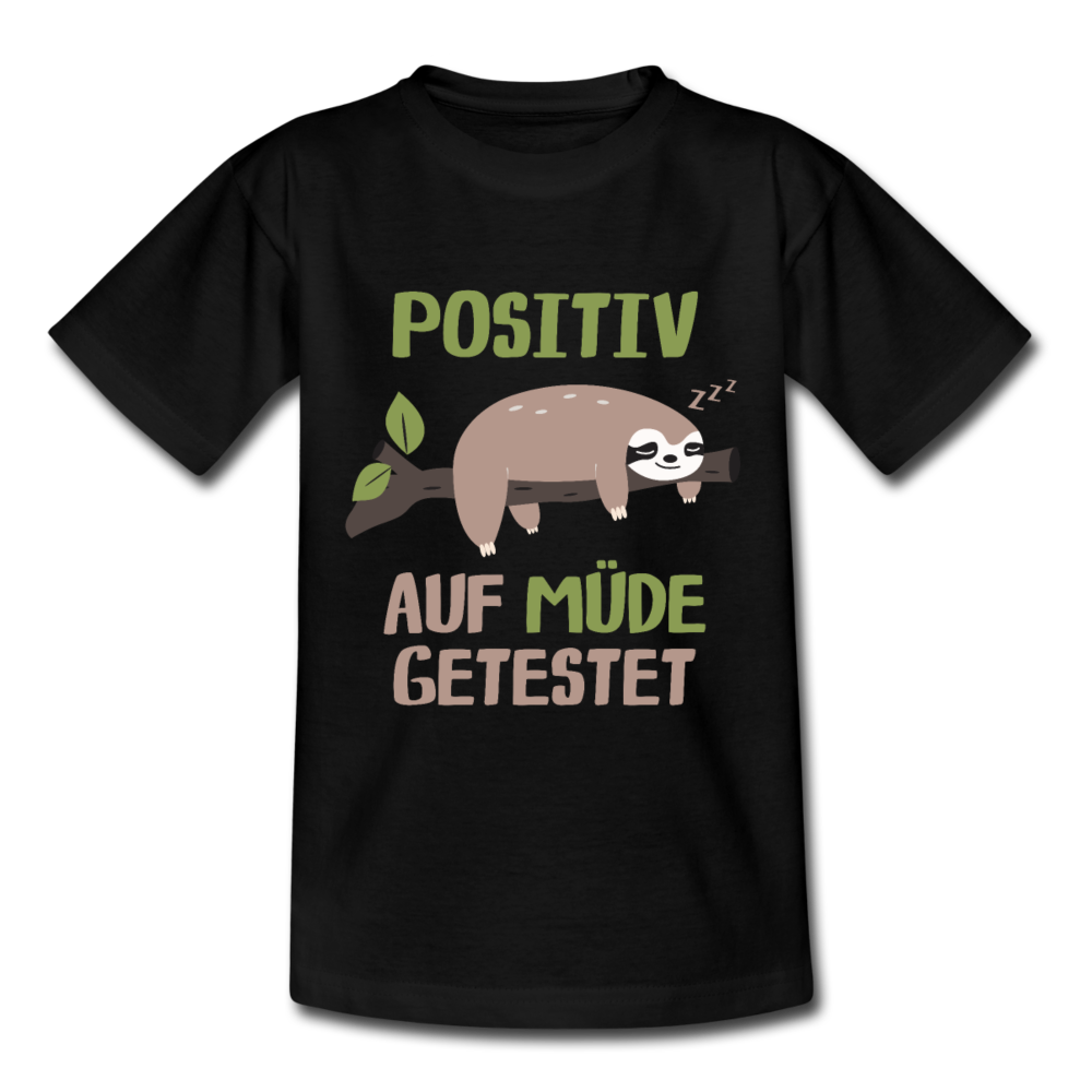 Faultier Positiv auf Müde getestet - Lustig Sarkastisch Kinder T-Shirt - Schwarz