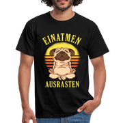 Mops Hund Yoga Einatmen Ausrasten Lustiges T-Shirt - Schwarz
