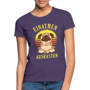Mops Hund Yoga Einatmen Ausrasten Lustiges Frauen T-Shirt - Dunkellila