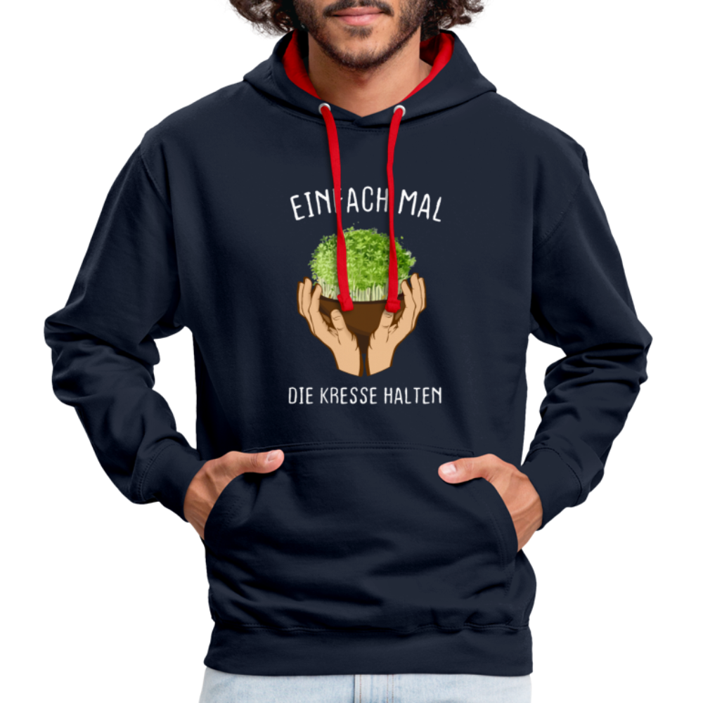 Für Gärtner Blumenliebhaber, einfach mal die Kresse halten Kontrast-Hoodie - Navy/Rot