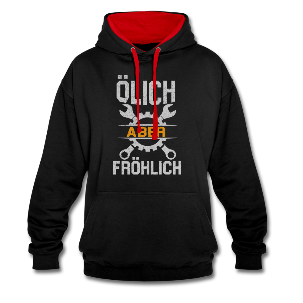 Mechaniker Ölich Aber Fröhlich Lustiger Geschenk Kontrast-Hoodie - Schwarz/Rot