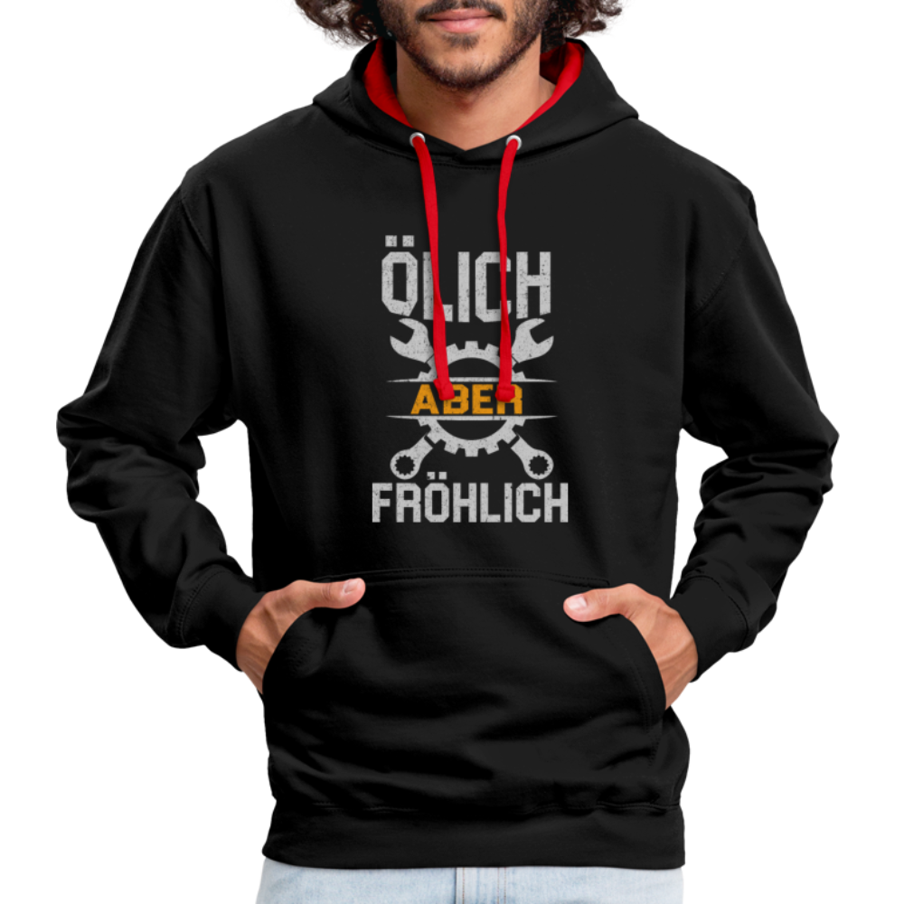 Mechaniker Ölich Aber Fröhlich Lustiger Geschenk Kontrast-Hoodie - Schwarz/Rot