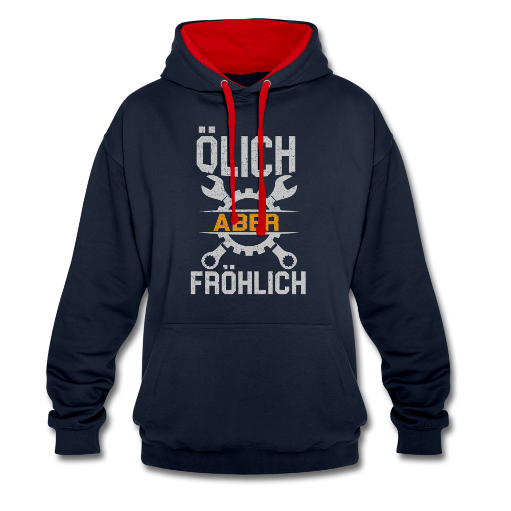 Mechaniker Ölich Aber Fröhlich Lustiger Geschenk Kontrast-Hoodie - Navy/Rot