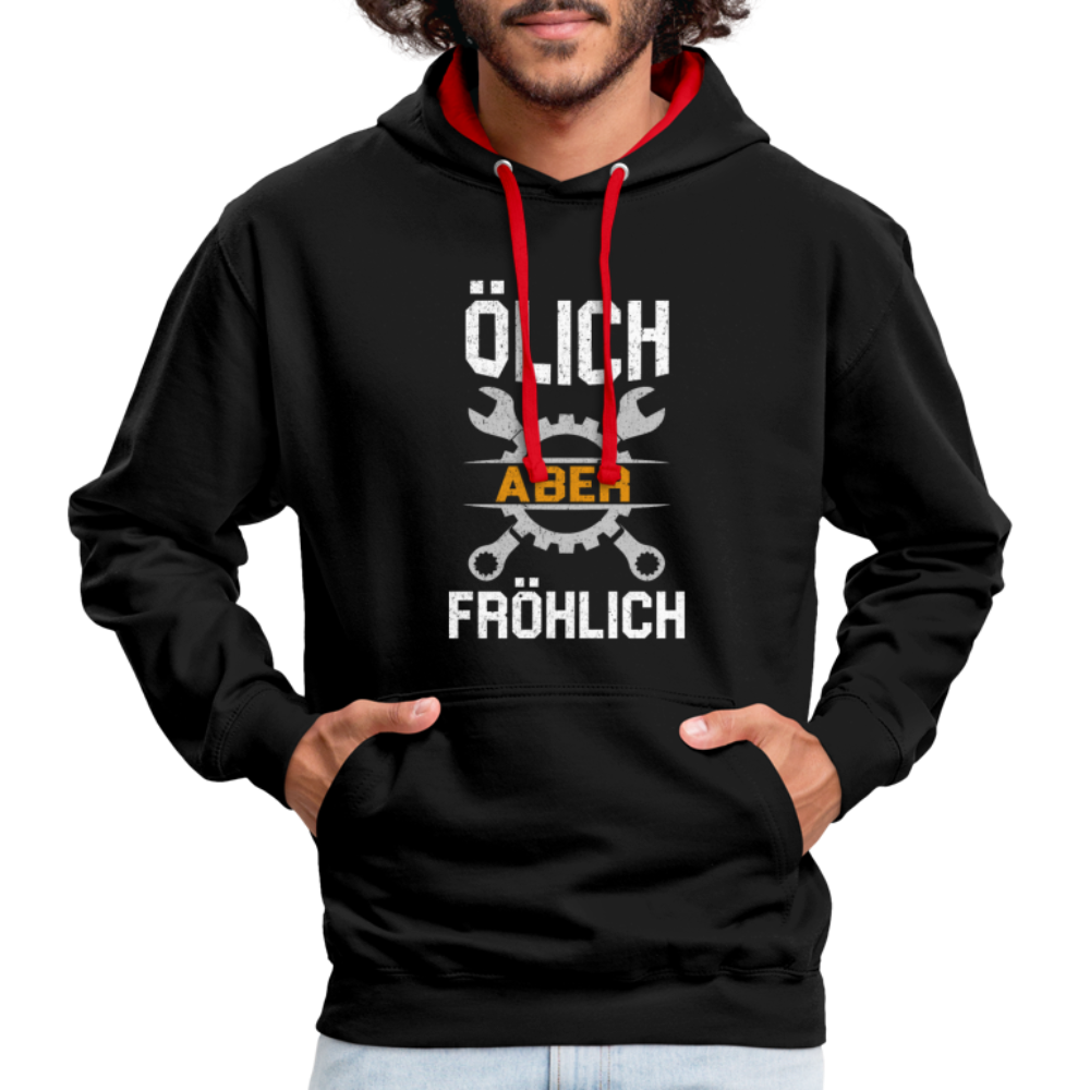 Mechaniker Ölich Aber Fröhlich Lustiger Geschenk Kontrast-Hoodie - Schwarz/Rot