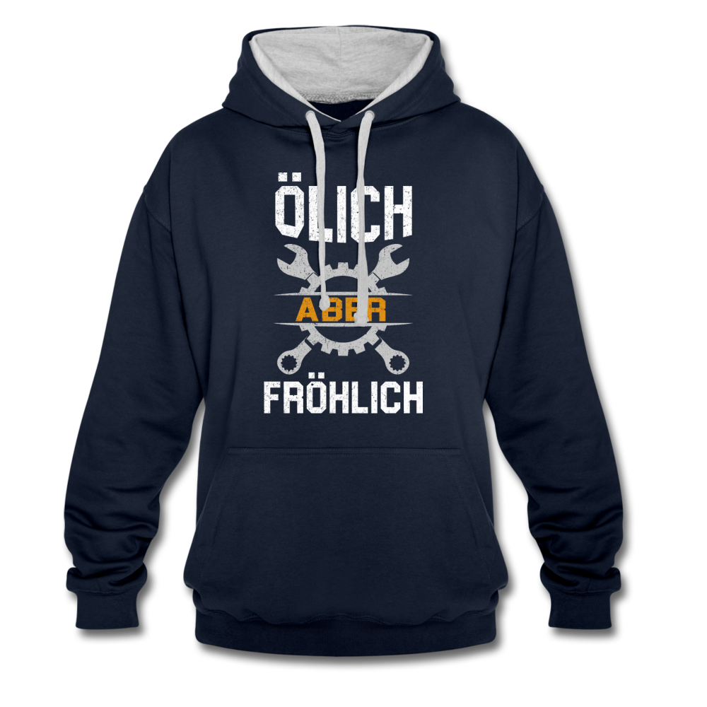 Mechaniker Ölich Aber Fröhlich Lustiger Geschenk Kontrast-Hoodie - Navy/Grau meliert