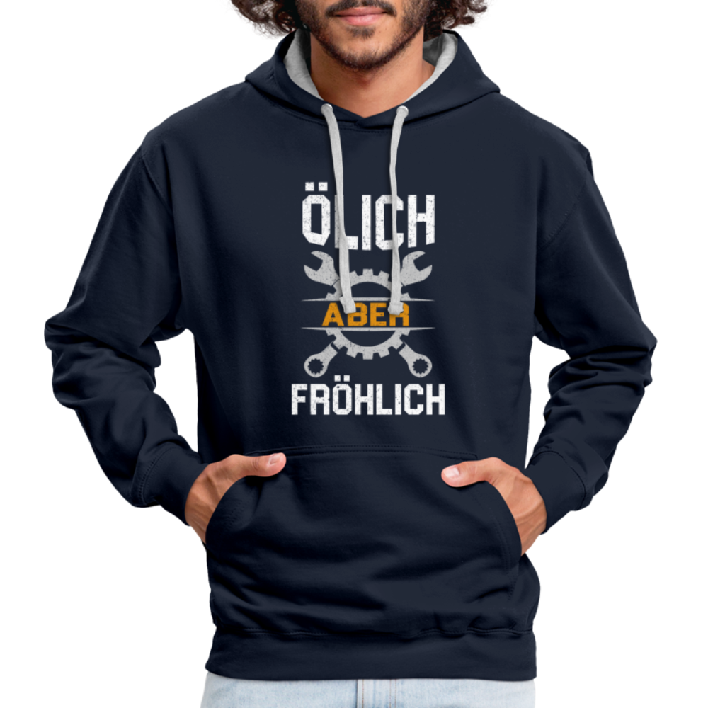 Mechaniker Ölich Aber Fröhlich Lustiger Geschenk Kontrast-Hoodie - Navy/Grau meliert