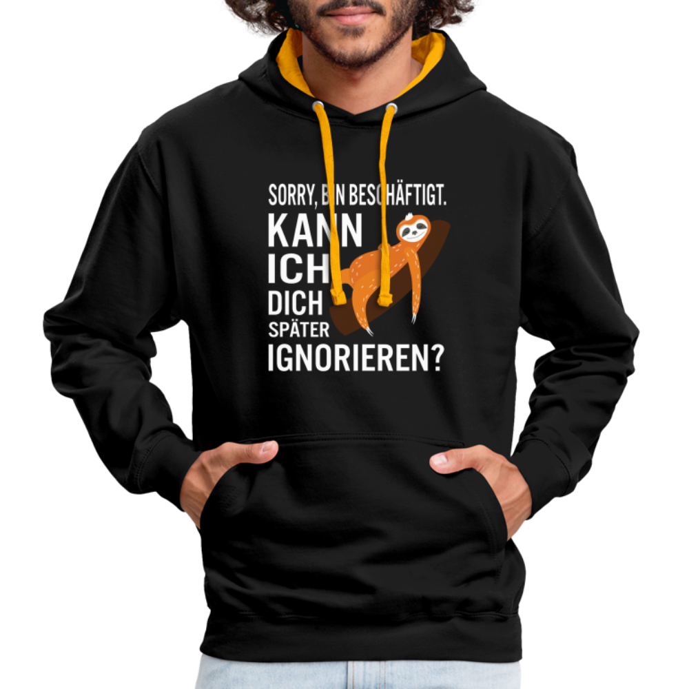 Faultier bin beschäftigt kann ich dich später ignorieren lustiger Kontrast-Hoodie - Schwarz/Gold