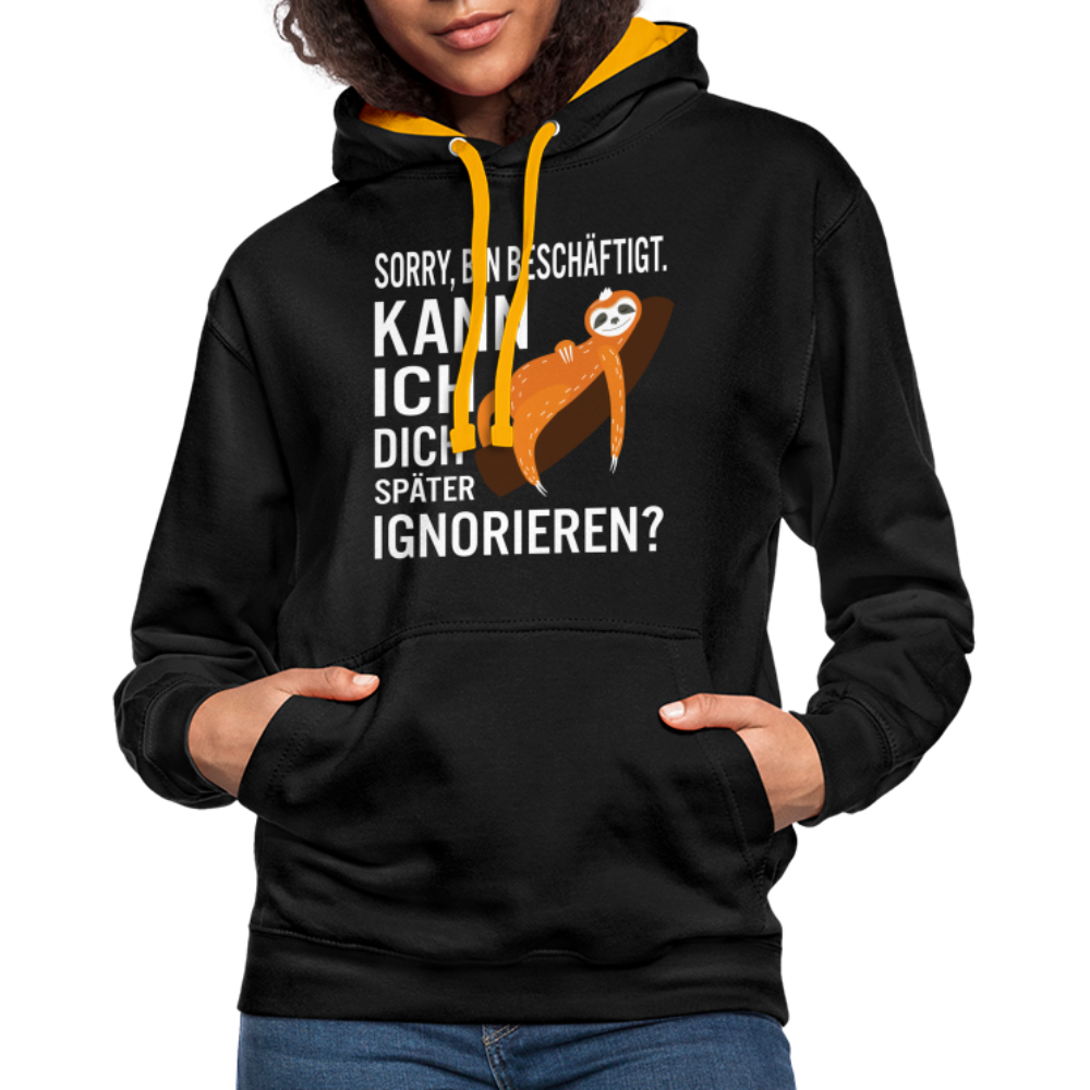 Faultier bin beschäftigt kann ich dich später ignorieren lustiger Kontrast-Hoodie - Schwarz/Gold