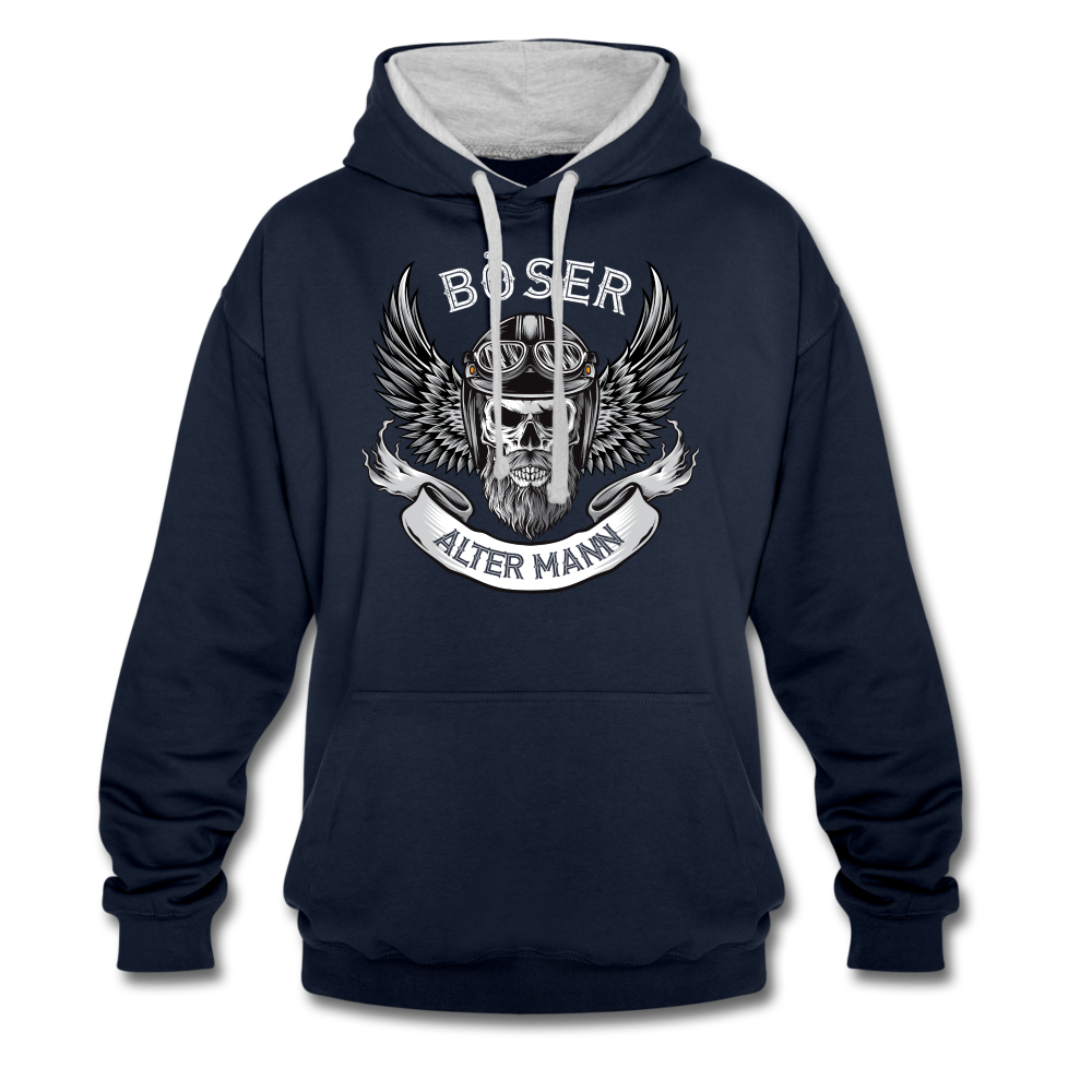 Biker Motorrad Totenkopf Böser Alter Mann Kontrast-Hoodie - Navy/Grau meliert