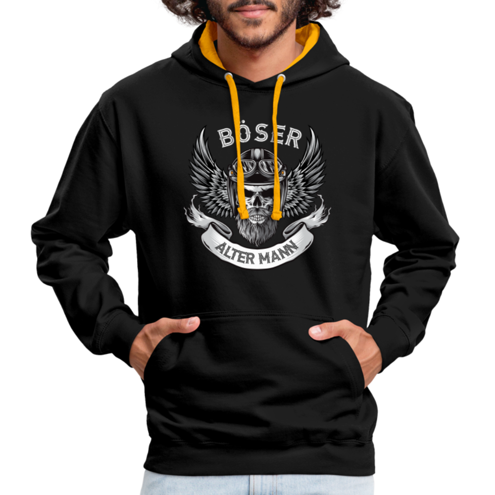 Biker Motorrad Totenkopf Böser Alter Mann Kontrast-Hoodie - Schwarz/Gold