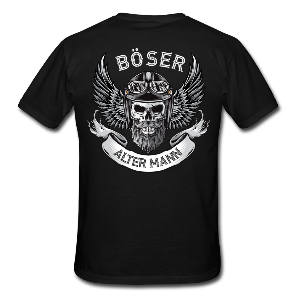 Biker Motorrad Totenkopf Böser Alter Mann Rückendruck T-Shirt - Schwarz