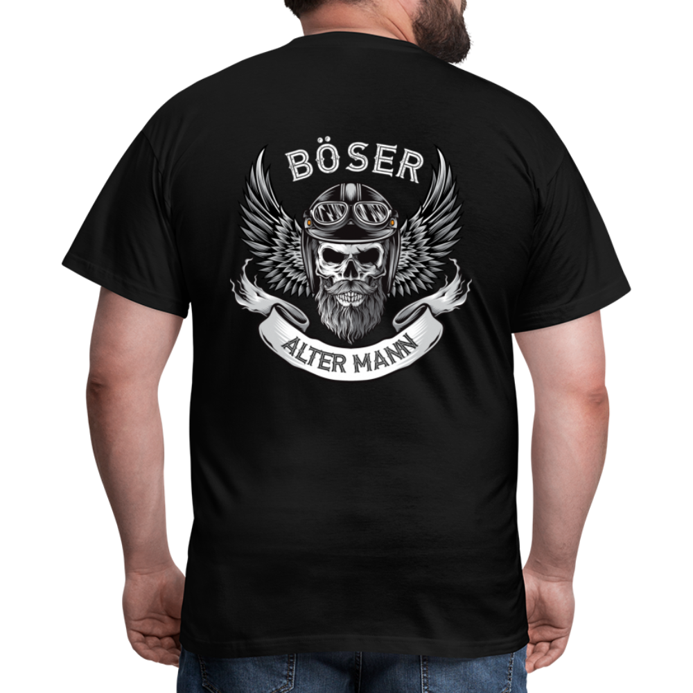 Biker Motorrad Totenkopf Böser Alter Mann Rückendruck T-Shirt - Schwarz