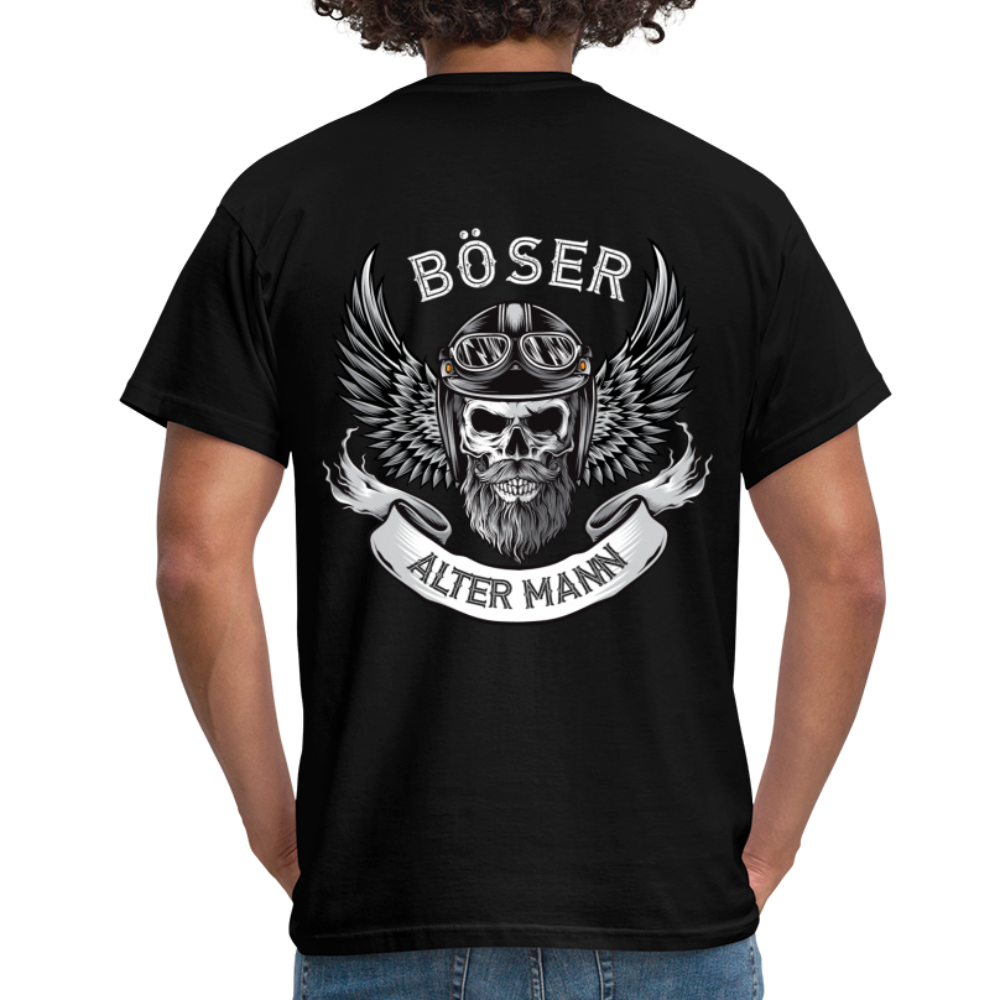 Biker Motorrad Totenkopf Böser Alter Mann Rückendruck T-Shirt - Schwarz