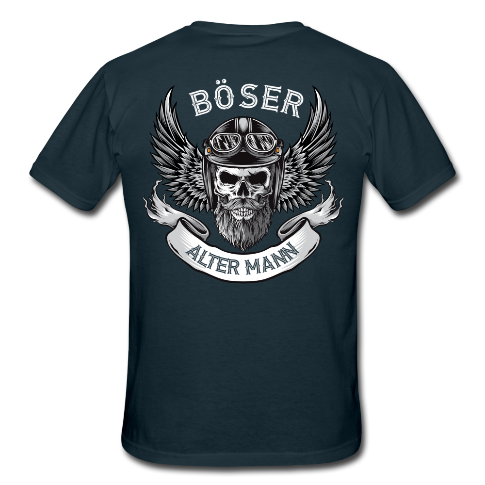 Biker Motorrad Totenkopf Böser Alter Mann Rückendruck T-Shirt - Navy