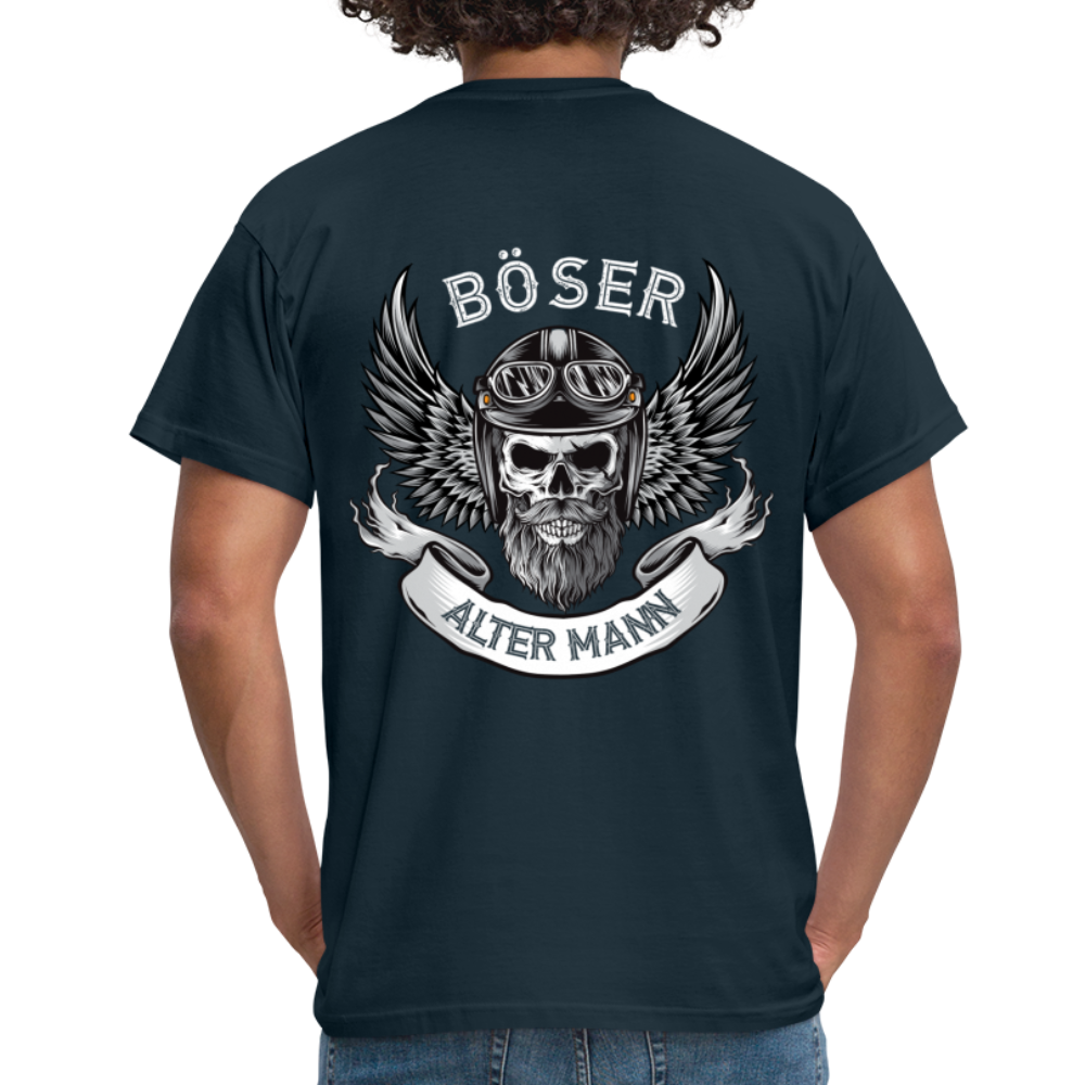 Biker Motorrad Totenkopf Böser Alter Mann Rückendruck T-Shirt - Navy