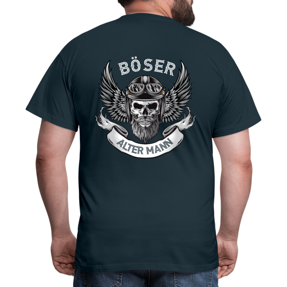 Biker Motorrad Totenkopf Böser Alter Mann Rückendruck T-Shirt - Navy