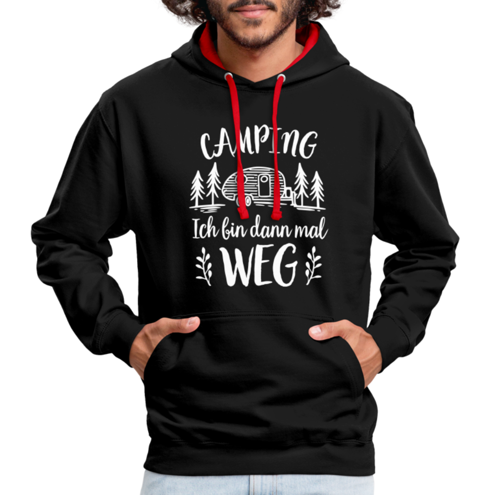 Camping Womo Wohnmobil Ich Bin Dann Mal Weg Kontrast-Hoodie - Schwarz/Rot