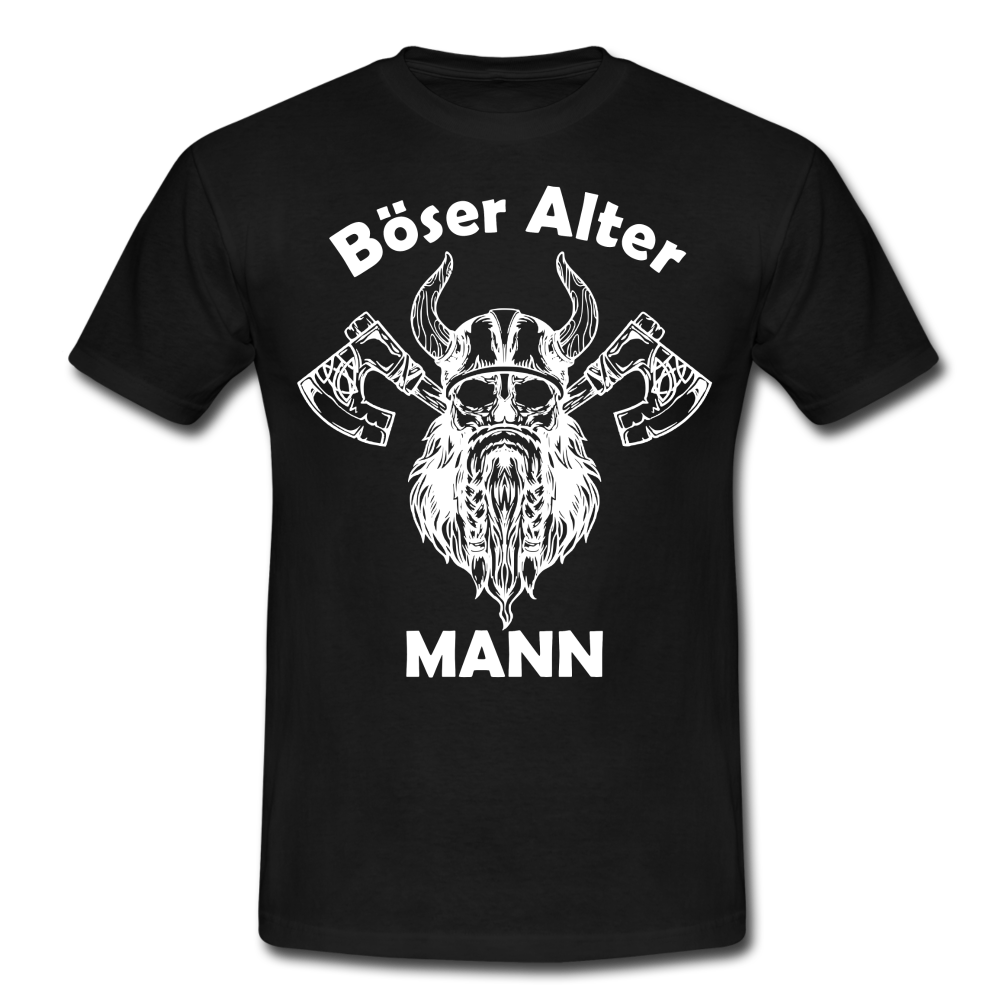 Wikinger Totenkopf Axt Böser Alter Mann Lustiges T-Shirt - Schwarz