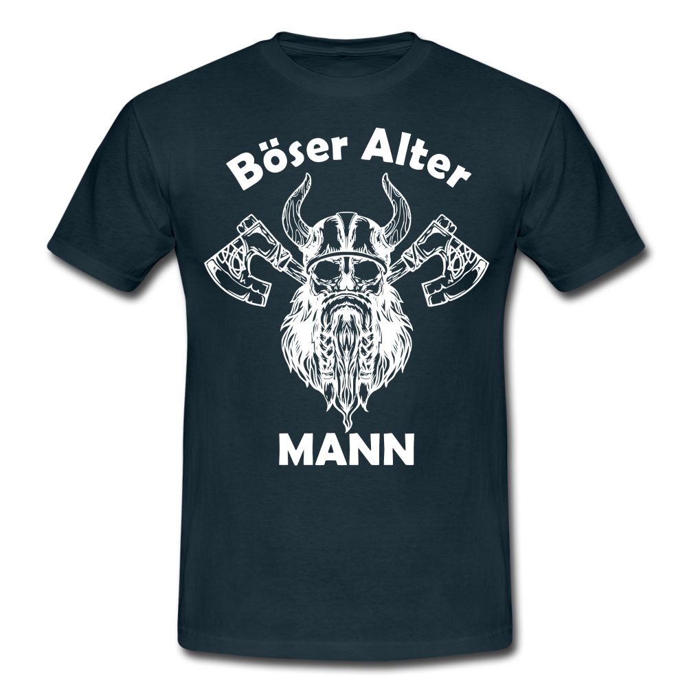 Wikinger Totenkopf Axt Böser Alter Mann Lustiges T-Shirt - Navy