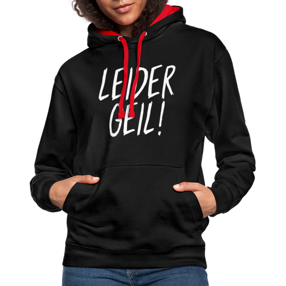 Leider Geil Lustiger Kontrast-Hoodie - Schwarz/Rot