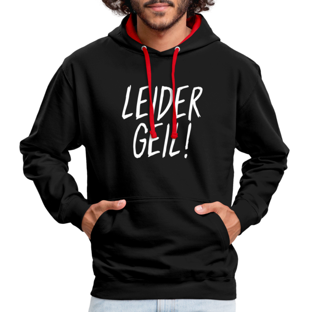 Leider Geil Lustiger Kontrast-Hoodie - Schwarz/Rot