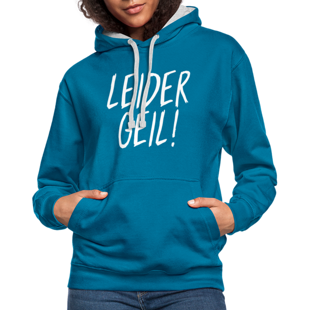 Leider Geil Lustiger Kontrast-Hoodie - Pfauenblau/Grau meliert