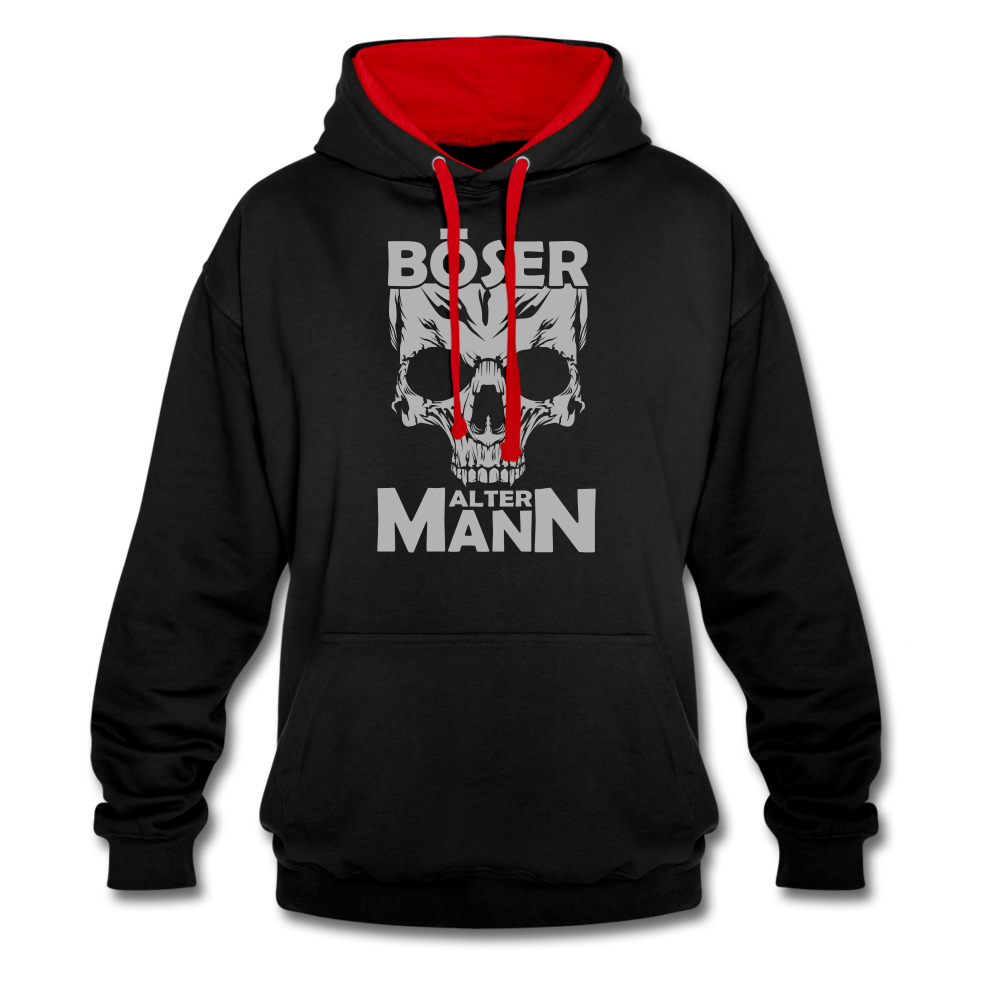 Totenkopf Böser Alter Mann Lustiger Kontrast-Hoodie - Schwarz/Rot