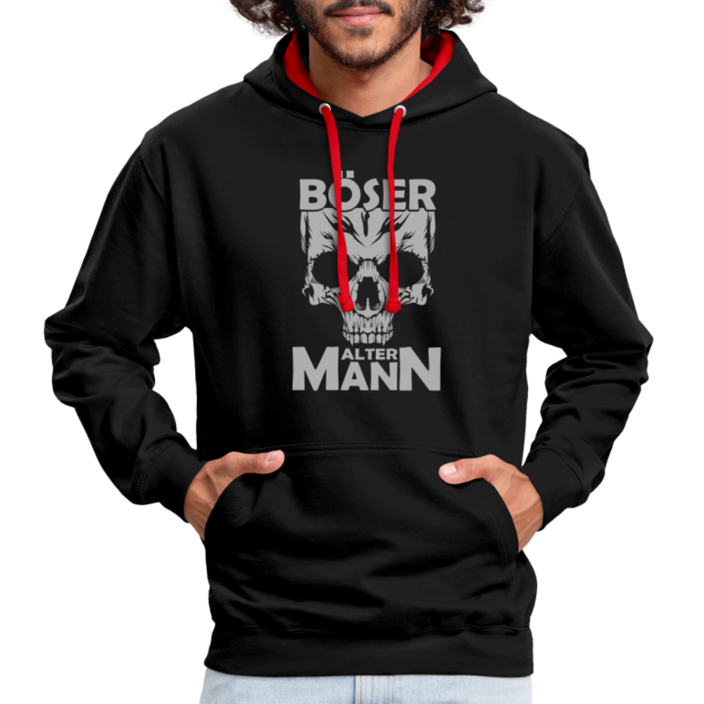 Totenkopf Böser Alter Mann Lustiger Kontrast-Hoodie - Schwarz/Rot