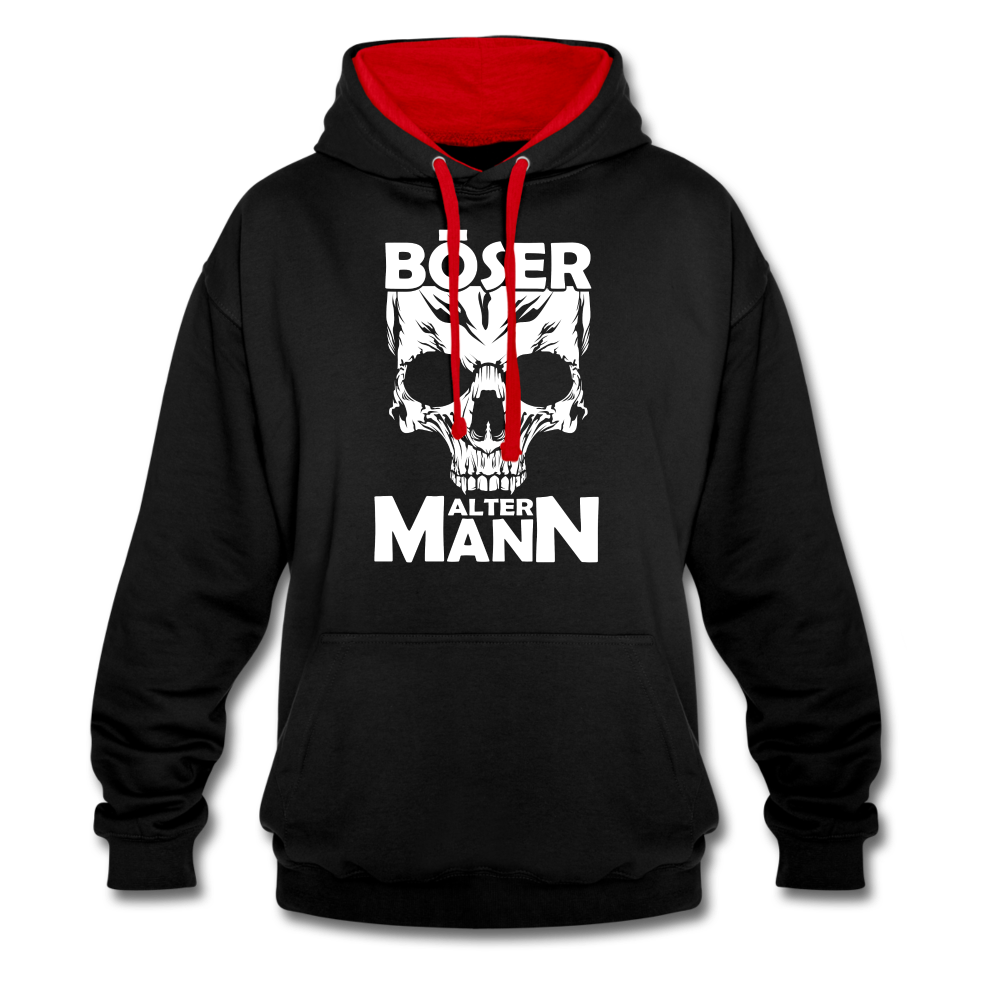 Totenkopf Böser Alter Mann Lustiger Kontrast-Hoodie - Schwarz/Rot