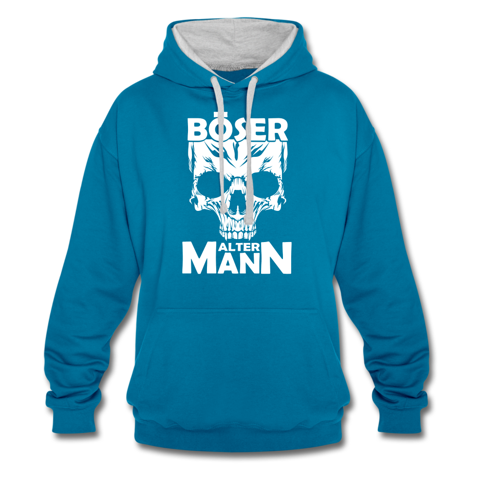 Totenkopf Böser Alter Mann Lustiger Kontrast-Hoodie - Pfauenblau/Grau meliert