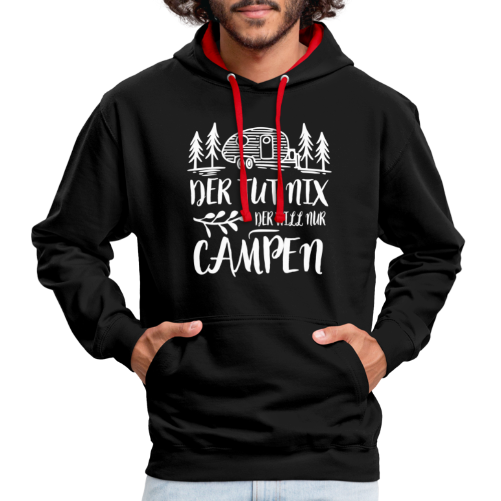 Camping Womo Der Tut Nix Der Will Nur Campen Camper Kontrast-Hoodie - Schwarz/Rot
