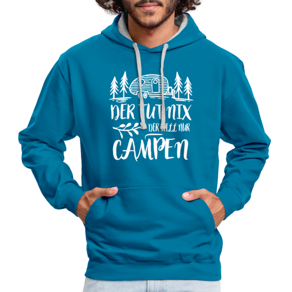 Camping Womo Der Tut Nix Der Will Nur Campen Camper Kontrast-Hoodie - Pfauenblau/Grau meliert